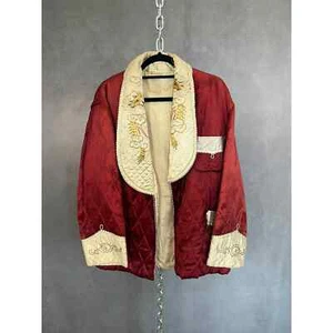 Vintage 1950s Satin Quilted Embroidered Smoking Jacket Robe - Picture 1 of 11