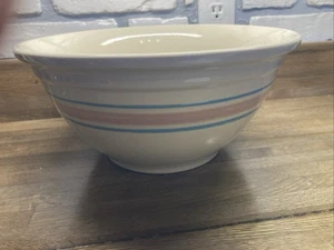 Vintage Large Mixing Bowl Pink &Blue Striped 0112 USA 12x5.5 McCoy? - Picture 1 of 4