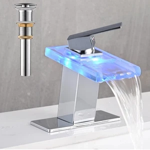 LED Waschtischarmatur, Chrom Wasserfall Einlochgriff Waschtischarmaturen für - Bild 1 von 8