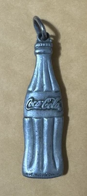 1995 COCA COLA BOTTLE KEY CHAIN CHARM  MINIATURE SILVER TONE OR PEWTER - Image 1 of 2