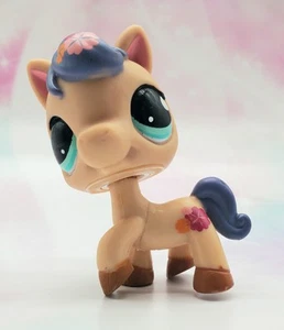 Littlest Pet Shop authentisch # 1621 creme blau Blumen Pferd türkis Augen Hals rostfarben - Bild 1 von 5