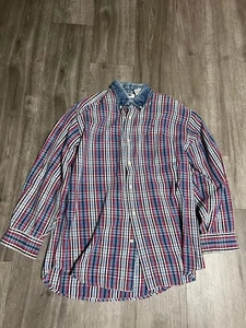 Vintage Gitano Flannel Shirt Mens large Blue Plaid Grunge Denim Collar 90s - Picture 1 of 4