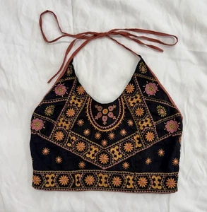 Earthbound Neckholder-Top zum Binden Medium bestickt Boho Festival Hippie gesmokt Y2K - Bild 1 von 5