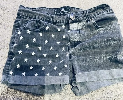 Pantalones Cortos de Jean Cato ESTRELLAS Y RAYAS Damas ELASTIZADOS Denim BANDERA Grunge Estilo Y2K Talla 8 Foto 1 de 4