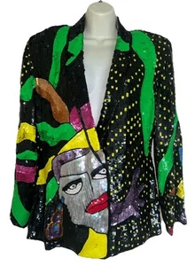 Creative Creations Vintage 80's Silk Sequin Blazer Jacket Women's M NEW *NWT - Picture 1 of 15