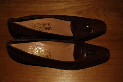 Salvatore Ferragamo 棕色流苏乐福鞋风格高跟鞋女式 8 1/2 AAA 码 — 第 1/4 张图片