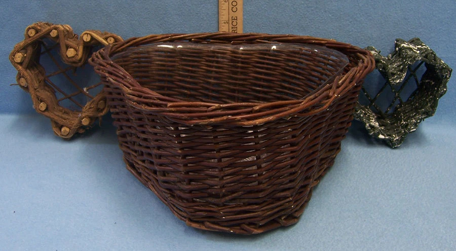 Heart Shaped Wicker Grapevine Baskets Dark Green Brown Plastic Lined Lot of 3 - Image 1 of 2