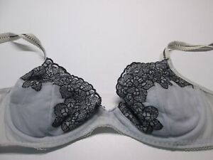 DKNY Bra Size 32B Gray Underwired Lightly Lined Adjustable Straps Lace Lingerie
