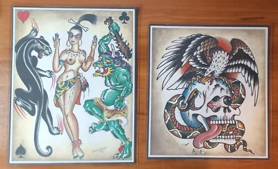 2 Hojas 1989 Don Ed Hardy Tradicional Estilo Vintage Tatuaje Flash Niñas Dragón Foto 1 de 4