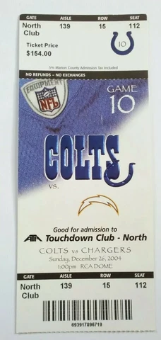 2004 Indianapolis Colts Club Ticket Peyton Manning Record 49 TDs Drew Brees 3 TD Cover