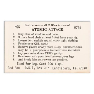 In Case of Atomic Attack - Instruction Card for CB Radio Operators - Vintage QSL - Picture 1 of 2
