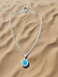 Blauer Stein Druckknopf Schmuck Silber Halskette - Bild 1 von 1