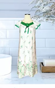 Green Pink FLORAL Short Sleeve Nightgown Pajamas CROCHET LACE Women's Sz MEDIUM - Picture 1 of 11