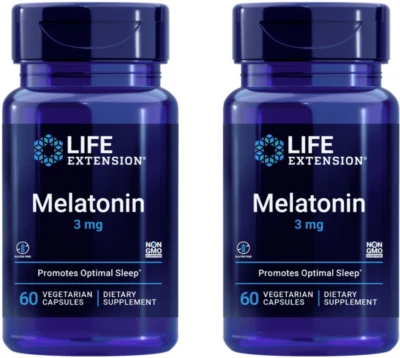 Lote de 2 Life Extension Melatonina 3 mg para Suplemento Óptimo para Dormir Ayuda 60 VCaps Foto 1 de 4