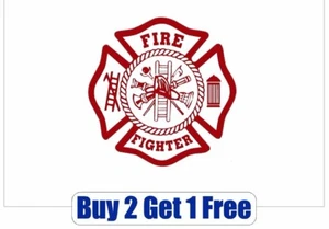 WHITE/RED XL Vinyl Decal Fire Fighter maltese Department sticker - GoGoStickers - Picture 1 of 1