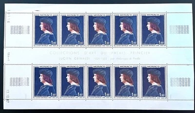 摩纳哥 675 / 1967 摩纳哥王子 Lucien Grimaldi / 迷你床单 / 全新邮票 / 折叠 — 第 1/3 张图片