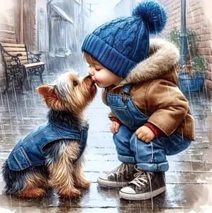 5D DIY Diamond Painting Kit. Little Boy with Little Dog. Cute! Fun And Easy! - Picture 1 of 6