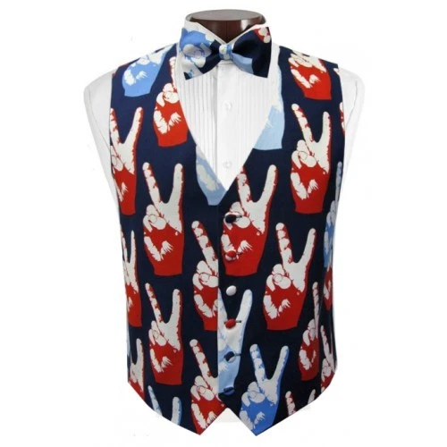Patriotic Art Deco Peace Signs Tuxedo Vest and Bowtie - Image 1 of 1