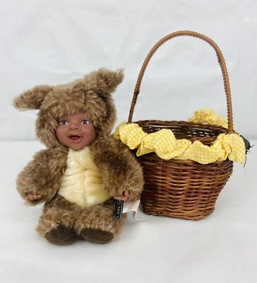 "Muñeca ardilla bebé de peluche Anne Geddes 2002 vintage en cesta de mimbre 6""" Foto 1 de 4