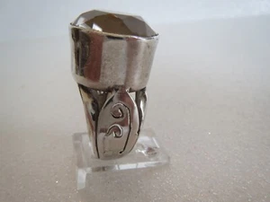 Artsy Statement RING Sterling Silver & Light Colored Round QUARTZ RING Size 7 - Picture 1 of 9