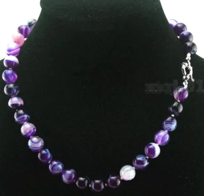 Moda 12mm Natural Púrpura Rayas Ágata Redondo Piedras Preciosas Collar 18" Foto 1 de 4