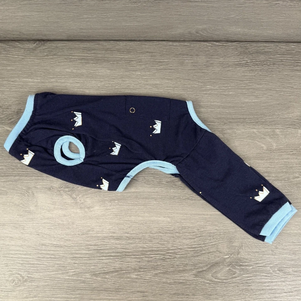 Top Paw Dog Pajamas Small Blue Crown Print Rear 2 Legged Dog Top w/ Snap Closure - Image 1 of 4