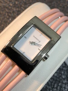Playboy Women’s Designer Silver Tone Watch Pink Band W/Tag 20mm New Battery - Picture 1 of 24