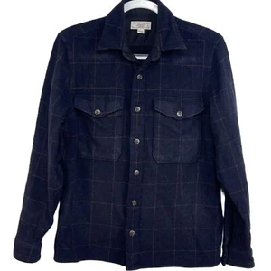 Wallace & Barnes JCrew Navy Blue Wool Button Up Plaid Shirt - Picture 1 of 5