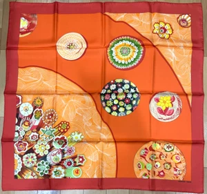 NEW! HERMES SULFURE & PRESSE-PAPIERSII Carre 90 Silk Scarf Orange Green #7025 - Picture 1 of 14