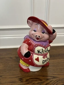 Mercuries Kitchen Diva Vintage Ceramic Cookie Jar w/ Lid 12" Red Hat Diva Pig - Picture 1 of 11