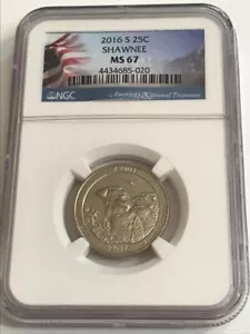 2016-S 25C SHAWNEE MS 67 NGC ATB QUARTER - Picture 1 of 4