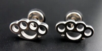 Brass Knuckle Earrings Stainless Steel NEW Screw Stud/Post Knuckle Dusters Fight - Image 1 of 4