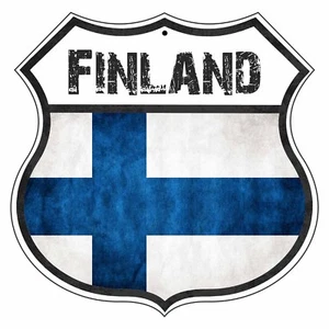 Letrero de metal de aluminio con escudo de carretera de novedad bandera de país de Finlandia - Imagen 1 de 1