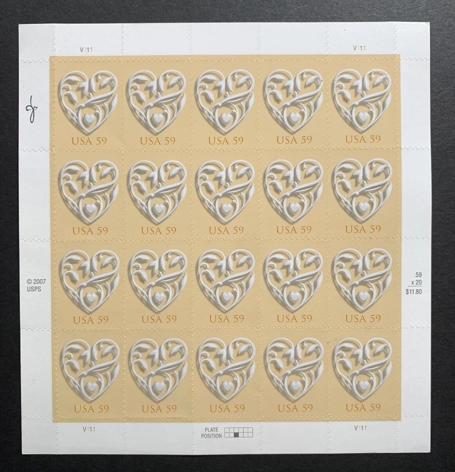 U.S. Stamps. SC #4272. WEDDING HEARTS. 59¢ Pane of 20 - Image 1 of 1