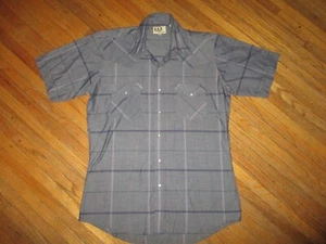 CAMISA WESTERN ELY CATTLEMAN PEARL SNAP DE COLECCIÓN Manga Corta Gris Púrpura Rayas 15.5 - Imagen 1 de 3