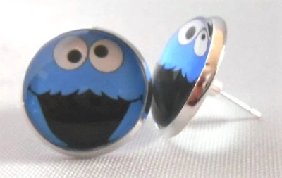 PENDIENTES SESAME STREET COOKIE MONSTER vidrio abovedado 1/2" Foto 1 de 2