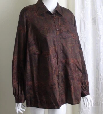 Ralph Lauren Sz 1X Deep Rich Brown Purple Paisley Blouse Shirt Top Fabulous - Image 1 of 4