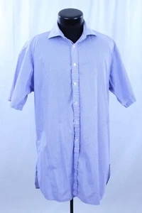 Camicia Crossword Bruxelle con bottoni manica corta blu a scacchi Gran Bretagna 17,5/44 - Foto 1 di 10