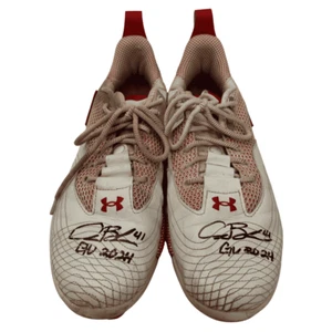 Botines blancos Under Armour usados autografiados por Alec Burleson St Louis Cardinals - Imagen 1 de 3