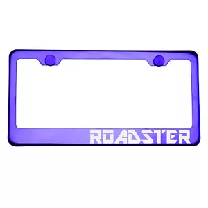 Purple Chrome License Plate Frame ROADSTER Laser Etched Metal Screw Cap - Foto 1 di 8