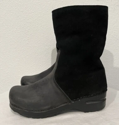 Botas zueco Sanita 'Sussi' Roll-top cuero envejecido en madera negra talla 38 Foto 1 de 4