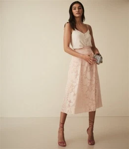 REISS Pink Chloe Burnout Floral Midi Skirt UK 10 Worn once - Picture 1 of 14