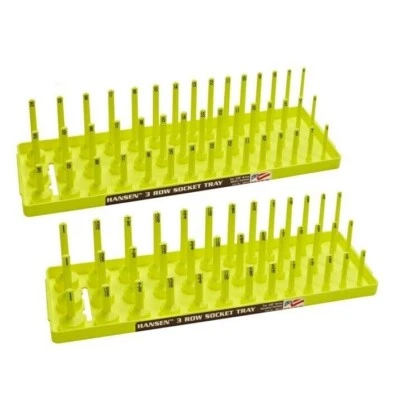 Hansen 3/8" Socket Organizer Tray Holder Set 3 Row Metric SAE Shallow Deep YW