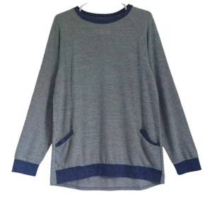Gray & Blue Long Sleeve Womens Pullover Sweatshirt With Pockets Alishebuy Size L - Picture 1 of 8