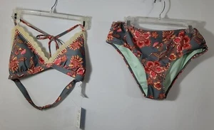 NWT CUPSHE 2 PIECE SWIMSUIT GRAY & PINKS FLORAL SIZE XL - Picture 1 of 9