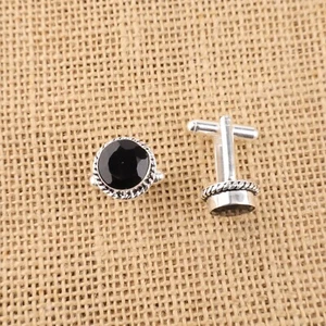 Gemelli matrimonio regalo fratelli onice nera naturale gioielli argento sterling - Foto 1 di 2