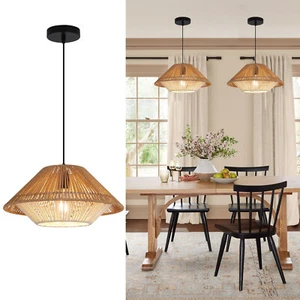 Boho Rattan Pendant Light Handmade Woven E27 Lamp for Bedroom Living Room Lounge - Picture 1 of 15