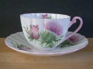 Vintage Shelley Thistle 13820 Fine Bone China Teacup & Saucer Set Ludlow Shape - Picture 1 of 9
