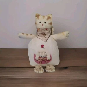 Fabric Cat Kittrn Door Stop Country Design Weighted Kitty 11 1/2" Tall Delton - Picture 1 of 9