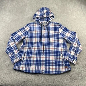 LL Bean Hoodie Womens Large Blue White Scotch Plaid Flannel Full Zip Hooded - Picture 1 of 12